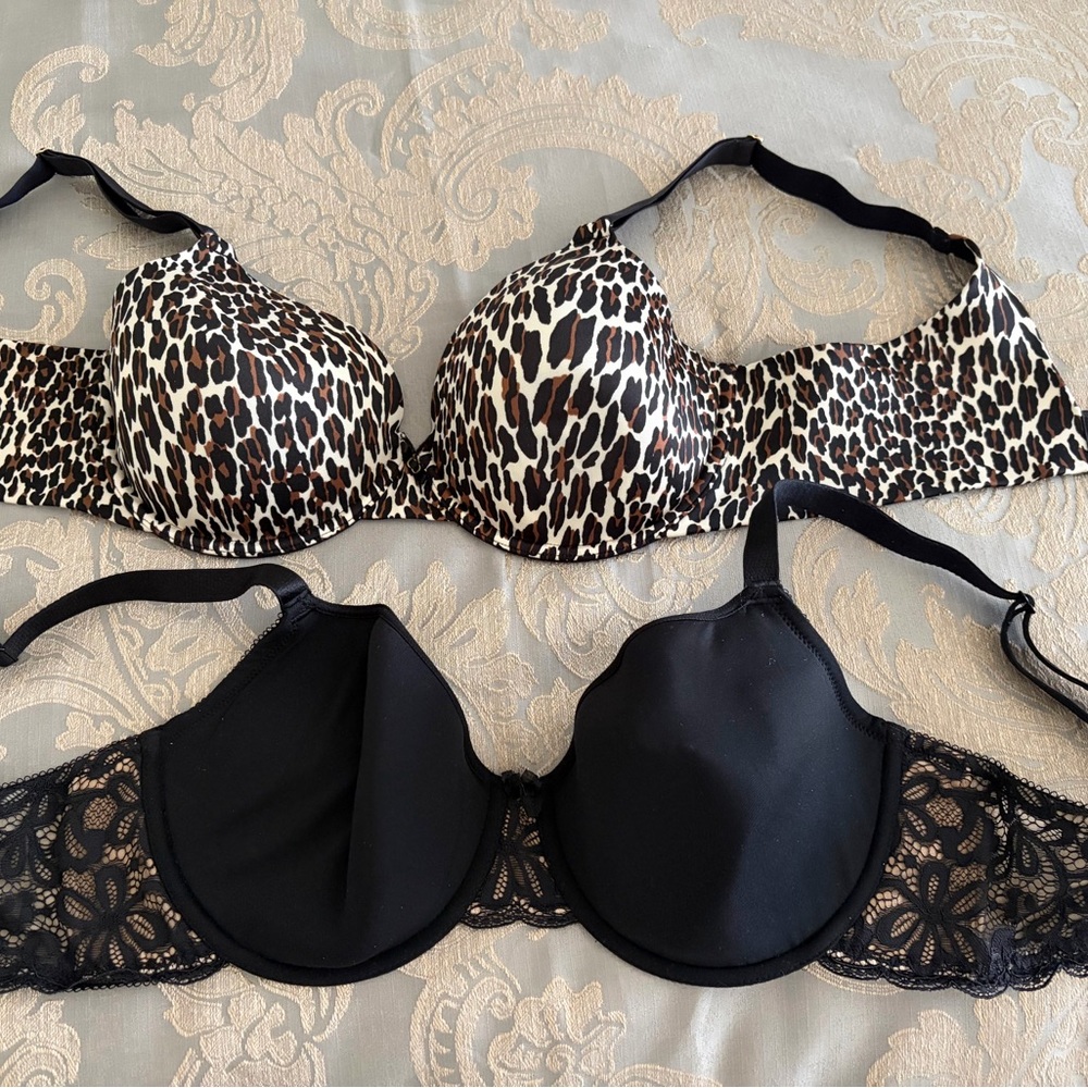 Wacoal Black Lace underwire Bra and Vanity Fair Leopard underwire Bra